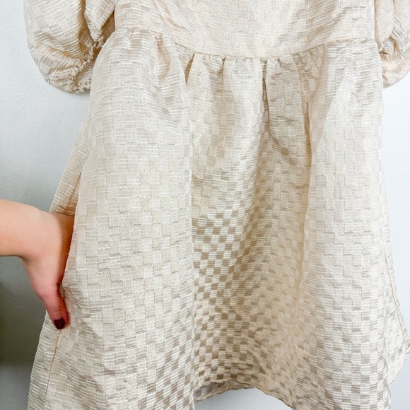 NWT Jacquie The Label Metallic Gold Puff Sleeve Babydoll Dress Sz L - Picture 7 of 12